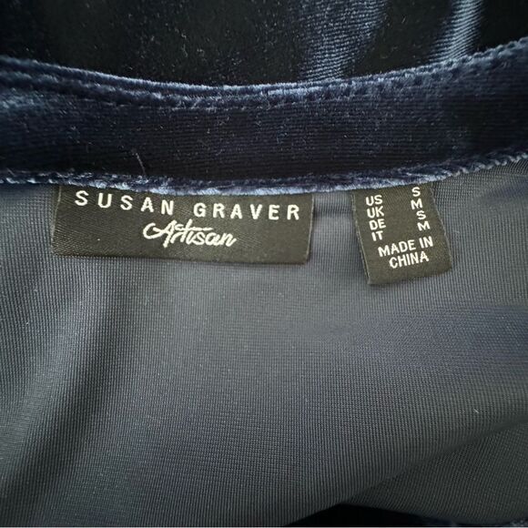 Susan Graver Artisan Velvet Blue Tunic Gold Bead Trim Long Sleeve Size Small - Picture 8 of 11